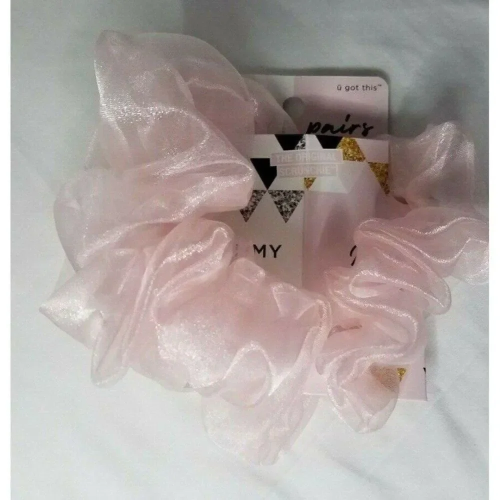 Pink Tulle Scunci 2 Piece Mommy and Me Rubber Band Hair Scrunchie Set